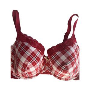 Ambrielle Organic Cotton Demi Classic Racerback Red Plaid Bra Size42DDD